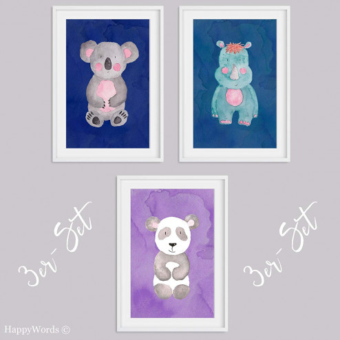 3er-Set Kinderbilder "Koala & Nashorn & Panda"