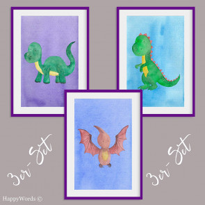3er-Set Kinderbilder "Dinosaurier"
