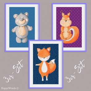 3er-Set Kinderbilder "Fuchs & Bär & Eichhörnchenr"