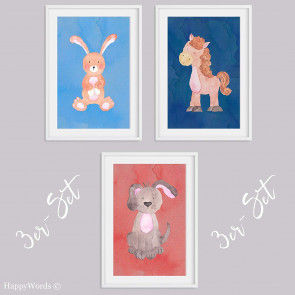 3er-Set Kinderbilder "Hase & Hund & Pferd"