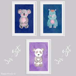 3er-Set Kinderbilder "Koala & Nashorn & Panda"
