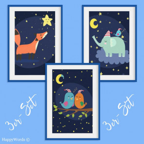 3er-Set Kinderbilder "Fuchs & Vögel & Elefant"